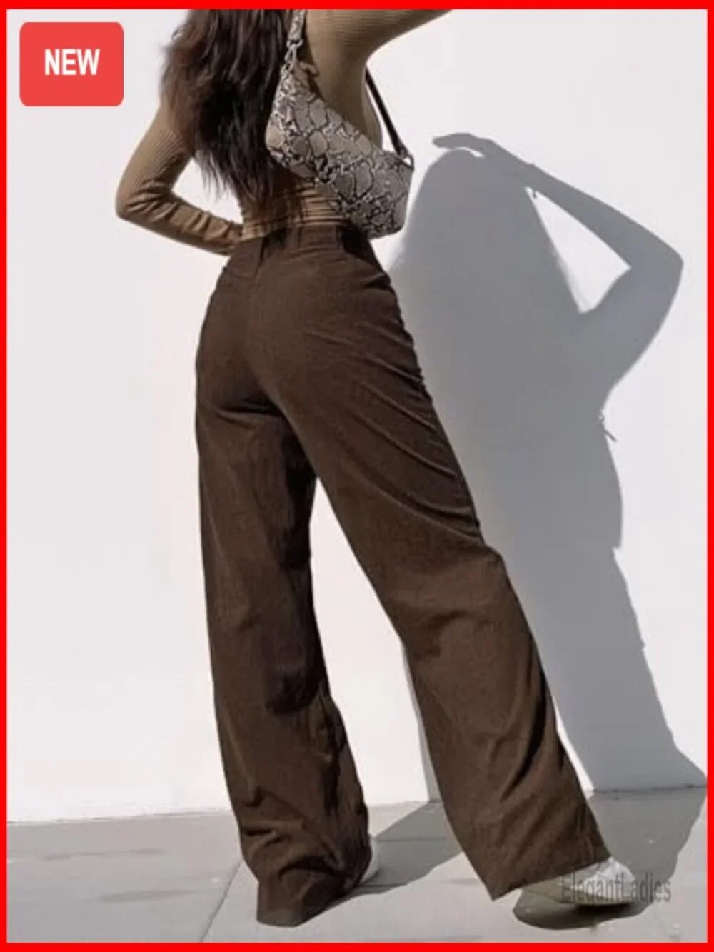 Corduroy Wide Leg Pants Women Elastic Waist Casual Trousers with Pockets